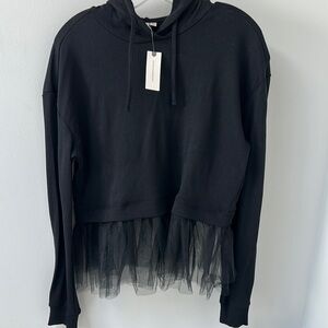 Anthropologie Black Hoodie with Tulle Detail